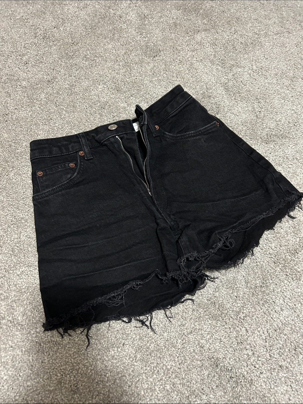 Topshop Black High-Rise Distressed Denim Shorts